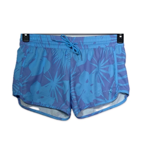 raya sun Pants - Raya Sun Blue Floral Swim Cover Up Shorts Size M Drawstring & Elastic Waistband